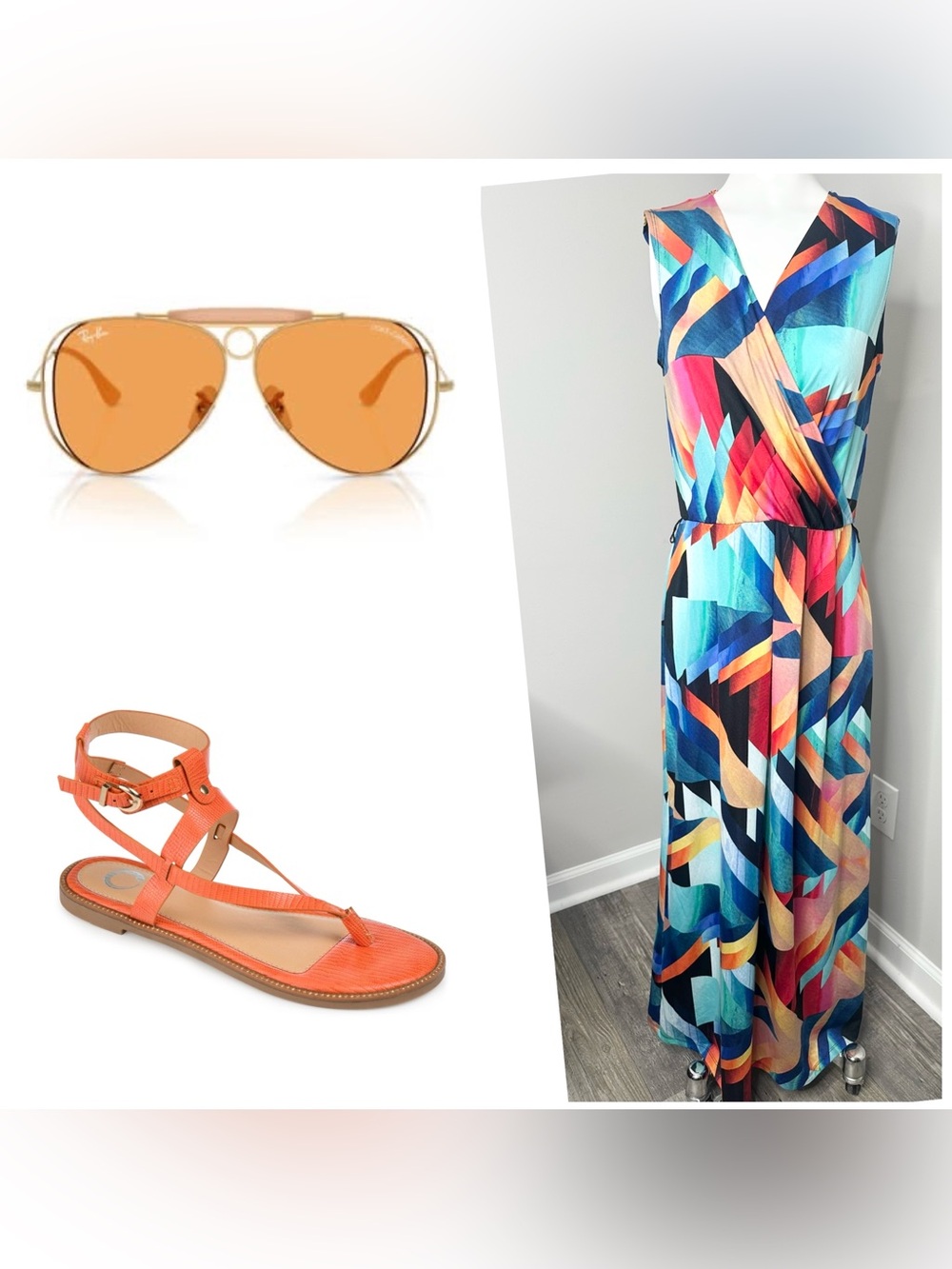 Sunny Leigh Multicolor Geometric Maxi Dress - Blue, Teal, Pink, Orange -medium